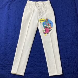 Vintage No! Jeans Women White High Rise Tapered Button Fly Jeans 25x28 80s Moped